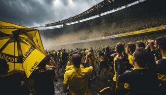 Dänemark-Fans duschen im BVB-Stadion während Gewitter in Dortmund